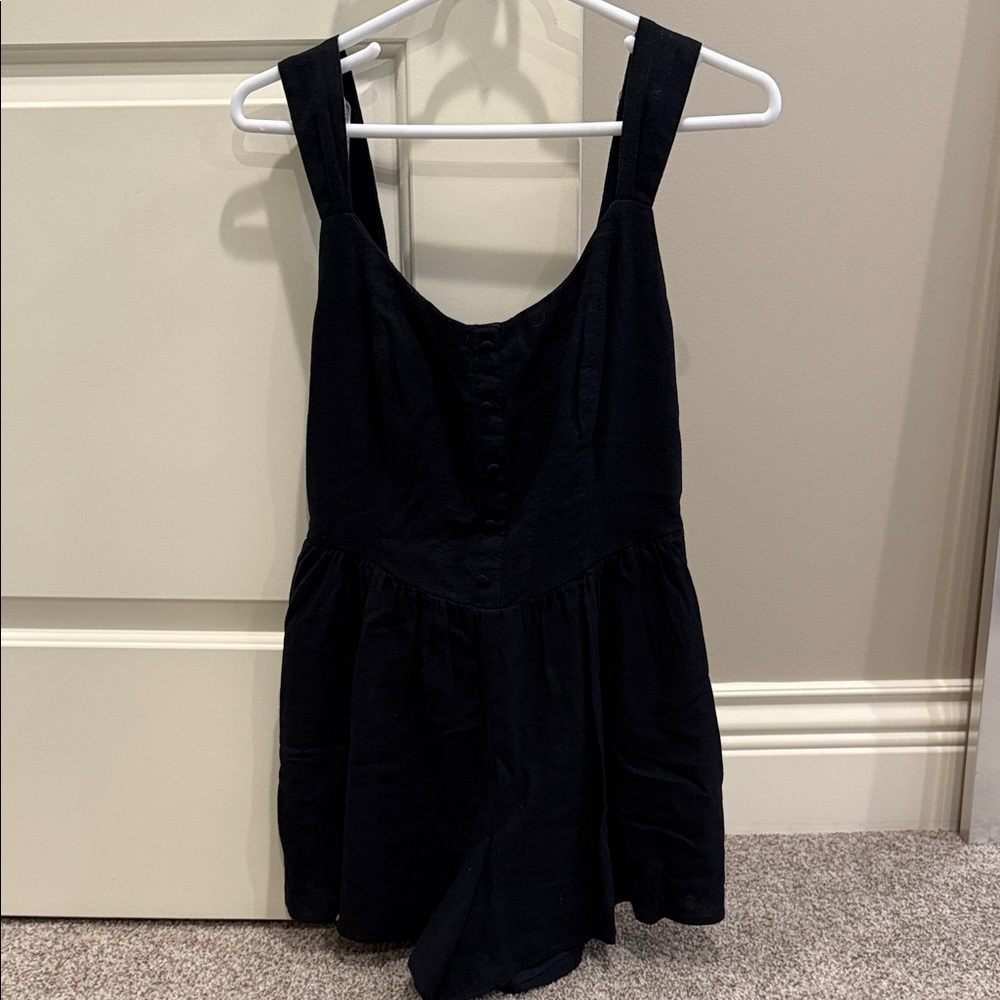 Abercrombie & Fitch Black Sleeveless Romper with Button-Front